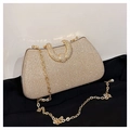 Elegante borsa da sera dorata con glitter, manico a U con strass e catena - Oro