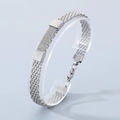 Bracciale da uomo in maglia di acciaio inossidabile argento con chiusura a moschettone - Stile Intrecciato in Maglia Argentata (KB150257-KLHQ)