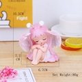 Pink long hair angel girl sitting with bunny ears cake topper decoration ornament - 1197-1A Anna Pink Angel (Hugging Knees)