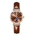 Montre femme à quartz avec bracelet en cuir marron et boîtier doré rose serti de strass - Bracelet Cuir Café Cadran Café (Norme UE)