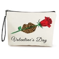 Witte canvas make-uptas voor Valentijnsdag met lippen in panterprint en rode roos - Luipaardprint Lippen Roos Stijl