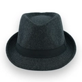 Classic dark grey wool fedora hat with black ribbon band and stitched brim for men - One Size 58cm Circumference / Dark Grey - Black Ribbon
