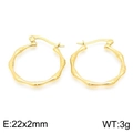 Gold bamboo-style hoop earrings in stainless steel, 22x2mm dimensions and 3g weight - Earrings / Gold