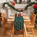Dark green Christmas table runner with 3D tree patterns for festive dining decor - Christmas Green