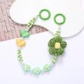Green knit flower beaded phone wrist strap with heart charms and spring clasps - Green Flower Style (K2665)