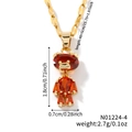 Elegant gold necklace with transparent orange bear pendant and product dimension details - Amber