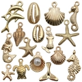 Golden ocean series pendants including seahorse, shell with pearl and starfish charms - Mixed 16 Styles Ocean Series