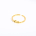 Adjustable golden stainless steel open ring with zodiac sign wave pattern decoration - Aquarius