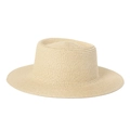 Close-up detail of the fine straw weave texture on a beige boater hat for sun protection - Adjustable / Beige