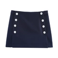 Mini-jupe trapèze bleu marine à double boutonnage avec boutons blancs sur fond blanc - XS / Bleu foncé