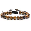 Adjustable 8mm tiger eye bead bracelet with black braided cord and natural stone texture - Tiger Eye Stone Bracelet