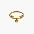 Bague minimaliste en acier doré 18K avec zircons et un petit pendentif de breloque - Or avec 5 forets / US 6
