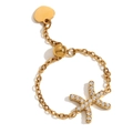 Anello a catena regolabile placcato oro 18K segno Pesci con scintillanti zirconi cubici - Anello Zodiacale Regolabile-Pesci / Oro
