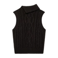 Gilet in maglia a trecce da donna con collo alto e design vintage marrone scuro - S / Marrone Scuro