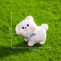 Miniature white running dog figurine with blue bowtie, size 3.5cm x 2.7cm, for moss DIY - Style 1 Shaking Head