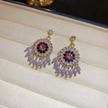 Vintage gold earrings with pink crystal and purple teardrop tassels in a jewelry box - 85# Pink and Black Crystal
