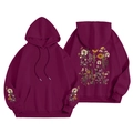 Felpa bordeaux foderata in pile con stampe floreali botaniche e cappuccio regolabile - S / Tops / Borgogna Floreale