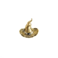 Detail of vintage gold wizard hat brooch with black gemstone and rhinestones - Antique Gold