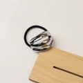 Elastic hair tie with a silver triple-layered wavy polished metal ornament - 36# Hollow Silver