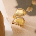 Exquisite 18K gold plated flower geometric open ring with shimmering pavé zircon stones - Adjustable Open / Curved Wrap Diamond-Inlaid Style (14054) / Gold