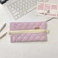 Pastel purple quilted pencil case with zipper and side handle for stationery storage - Sakura Pink