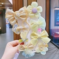Set of 8 cute yellow and beige hair clips with bows, flowers and rabbit ears - Hair Clip Set (With Cardboard) / Set of 8 / Vibrant Yellow (11#)
