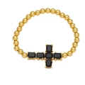 Golden beaded cross bracelet featuring black square zircon stones in a sleek religious style - Black