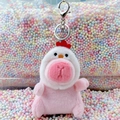 Plush capybara keychain in pink bird costume with soft texture and metal lobster clasp - Chick Hat Pink + Silver Clip