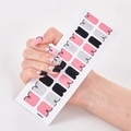 Self-adhesive nail stickers in pink, black, and silver glitter with pattern UNE014 - Pink Black Silver Glitter Line Pattern Style (UNE-14)