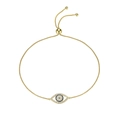 Adjustable golden S925 silver bracelet featuring a crystal-encrusted Evil Eye charm - Large Eye Slider Style / Gold