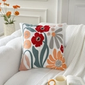 White sofa cushion cover with colorful floral tulip embroidery for a cozy home decor - Art Flower (Cover Only)