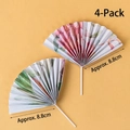 Set of 4 Chinese style paper fans with floral print for birthday cake decoration - Hydrangea Chinese Style Paper Fans 4pcs Set / Approx. 8.8cm