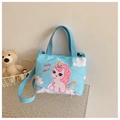 Light blue canvas kids bag with pink unicorn print and matching shoulder strap - Light Blue Pony