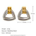Detailed size specifications for triangular 18K gold-plated stainless steel earrings - Geometric Triangle - Two-tone