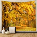 Detail showing high-density golden autumn forest landscape printed on wall tapestry - Brushed Fabric / 73X95CM / SL07-16 (深秋森林)