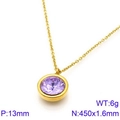 Collana in titanio placcato oro 18k con ciondolo in gemma viola rotonda da 13 mm su catena - Stile Gemma Viola (KN88723-K)
