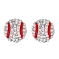 Boucles d'oreilles baseball étincelantes avec strass blancs et détails rouges - Baseball (N-598)