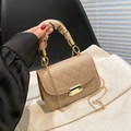 Bolso cuadrado pequeño acolchado caqui con cadena y asa suave fruncida para mujer - Caqui