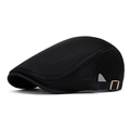 Classic black mesh beret cap featuring breathable fabric and a bronze adjustable side buckle - Black