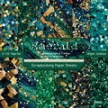 Emerald theme 6x6 inch scrapbook paper pack with 24 sheets of gold glitter patterns - 22025a 24 Sheets