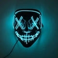Masque LED Halloween bleu cyan avec yeux en croix en fil EL et bouche cousue lumineuse - Bleu Transparent