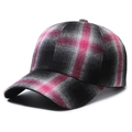 Rosa und graue karierte Baseballkappe aus hochwertigem Flanell für den Herbst geeignet - Verstellbar / Schwarz Rot