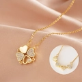 Collana trasformabile in acciaio titanio dorato con ciondolo a quadrifoglio e zirconi - Oro (8411)