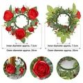 Artificial red rose candle ring with 7.5cm inner and 20cm outer diameter dimensions - Peony Wreath Bright Red