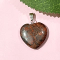 Red-brown natural stone heart pendant with silver metal clasp on pink background - 02-Flower Red Stone