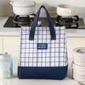 Borsa termica a quadretti bianchi e neri con manico blu e isolamento interno per il pranzo - Blu navy