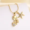 Gold beaded necklace set with female silhouette zircon heart and starfish pendants - Style B-Mermaid Starfish