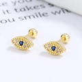 925 sterling silver evil eye stud earrings with blue sapphire and gold plating - One Pair / Gold