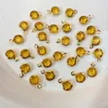 Yellow crystal round charms with gold plated copper borders for DIY jewelry making - Gold Base Golden Yellow
