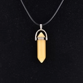 Yellow quartz hexagonal point pendant on black cord necklace for women and men - Yellow Jade